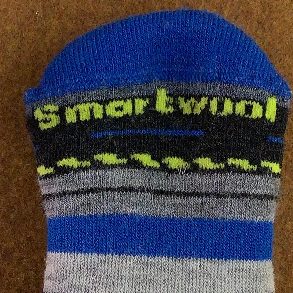 Smartwool Kids Medium Blue Striped Merino Wool Blend Crew Socks New